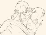  2021 anthro armpit_hair belly blush body_hair bulge clothed clothing erection erection_under_clothing goro_(live-a-hero) hi_res kemono lifewonders live-a-hero male mammal moobs nipples obese obese_male one_eye_closed overweight overweight_male pochizizi simple_background solo underwear ursid video_games wink 