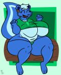  absurd_res anthro big_breasts blue_body blue_fur breasts clothing female fur happy_tree_friends hi_res kingretrokirby mammal mephitid open_mouth open_smile panties petunia_(htf) sitting skunk smile solo thick_thighs underwear 