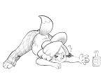  4:3 5_fingers alcohol animal_crossing anthro belly beverage black_and_white bodily_fluids butt canid canine canis chubby_female clothed clothing domestic_dog female fingers flying_sweatdrops hair half-closed_eyes hi_res isabelle_(animal_crossing) jack-o&#039;_pose mammal monochrome narrowed_eyes nintendo one_eye_closed pose shih_tzu simple_background slightly_chubby solo strawberrywith4 sweat sweatdrop toy_dog video_games white_background 