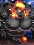  2021 3:4 anthro armband barazoku bastroceive belly big_muscles big_pecs big_penis black_body bowser bowser&#039;s_fury breath_powers collar elemental_manipulation erection eyebrows fire fire_breathing fire_manipulation fury_bowser genitals grey_body hair hi_res horn huge_muscles huge_penis humanoid_genitalia humanoid_penis koopa lightening macro male mario_bros musclegut muscular muscular_anthro muscular_male narrowed_eyes nintendo nipples nude open_mouth open_smile outside pecs penis scalie shell signature smile solo spiked_armband spiked_collar spiked_shell spikes spikes_(anatomy) standing storm teeth thick_penis tongue vein video_games white_eyes 