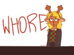  4:3 anthro antlers biped blonde_hair buckteeth capreoline cervid clothed clothing deltarune female freckles frown hair hi_res horn long_hair mammal nezubunn noelle_holiday red_nose reindeer solo teeth text undertale_(series) video_games 