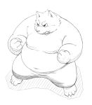  2021 anthro belly biped bottomwear canid canine canis clothing cute_fangs domestic_dog humanoid_hands kemono male mammal meg_hoi monochrome moobs navel overweight overweight_male pants simple_background solo white_background 