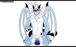  abdominal_bulge anthro bad_dragon bad_dragon_dildo bad_dragon_toy black_bars black_claws black_horn blue_body blue_scales blue_skin blush chinou_nagesuki claws dildo dragon eyewear fur genitals glasses gradient_penis hi_res horn kelvin_(bad_dragon) knot letterbox male penis reptile scales scalie sex_toy solo soren_flamel text western_dragon white_body white_fur wings 