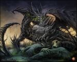  2014 black_body black_fur chaos-draco claws digital_media_(artwork) dragon fur green_eyes horn membrane_(anatomy) membranous_wings scales scalie spines western_dragon wings 
