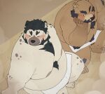  2021 absurd_res anthro balls belly blush brown_body brown_fur detailed_background duo fur genitals hi_res humanoid_hands kemono male male/male mammal moobs nipples overweight overweight_male penis quanjiang sauna sitting steam towel ursid 