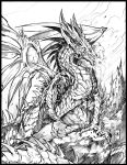  2014 ambiguous_gender chaos-draco day detailed_background dragon feral hi_res monochrome outside scales solo traditional_media_(artwork) 