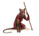  anthro bandage brown_body brown_fur clothed clothing fur hi_res holding_object kenket looking_aside male mammal master_splinter mature_male murid murine notched_ear old rat rodent scar simple_background sitting solo staff teenage_mutant_ninja_turtles weapon white_background 