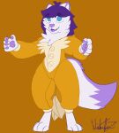  &lt;3 absurd_res anthro blue_eyes canid canine digitigrade fox fur hair heart_nose hi_res kigurumi male mammal miles_prower pawpads purple_body purple_fur purple_hair ren_winterfox_(artist) ren_winterfox_(character) sega simple_background solo sonic_the_hedgehog_(series) white_body white_fur 