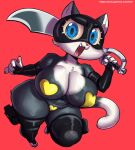  anthro atlus big_breasts breasts clothing crossgender curvy_figure domestic_cat felid feline felis female hi_res holding_object holding_sword holding_weapon legwear mammal megami_tensei megami_tensei_persona melee_weapon morgana_(persona) short_stack sword text thick_thighs thigh_highs toto_draw url video_games voluptuous weapon wide_hips 