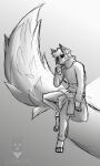  2021 3:5 animated anthro big_tail black_and_white canid canine canis greyscale hi_res loop male mammal monochrome short_playtime sirdoomwolf solo wolf 