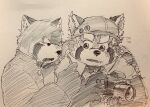  2021 ailurid anthro aotadobukitch camera clothing duo embrace eyewear glasses hi_res hug humanoid_hands kemono lifewonders male mammal necktie red_panda shirt simple_background slightly_chubby tokyo_afterschool_summoners topwear video_games zhurong_(tas) 