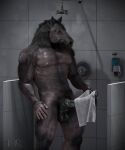  3d_(artwork) 5:6 anatomically_correct anatomically_correct_genitalia anatomically_correct_penis animal_genitalia animal_penis anthro balls digital_media_(artwork) equid equine equine_penis erection genitals hi_res horse iomar male mammal muscular nipples penis public public_shower shower solo towel towel_on_penis towel_only 