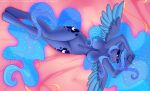  2021 5_fingers anthro areola breasts cutie_mark digital_media_(artwork) equid equine female fingers friendship_is_magic genitals hasbro hi_res horn looking_at_viewer lying mammal my_little_pony nude on_back princess_luna_(mlp) pussy solo winged_unicorn wings xjenn9 