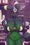  2021 2:3 5_fingers anthro anthrofied apron apron_only areola big_breasts black_body black_breasts black_ears black_fur blurred_background breasts clothing collarbone complextree curvaceous curvy_figure digital_media_(artwork) eeveelution eyebrows female fingers front_view fur green_apron hi_res holding_object i_mean_breast_milk looking_at_viewer meme mostly_nude multicolored_ears nintendo nipple_slip nipples pok&eacute;mon pok&eacute;mon_(species) pok&eacute;morph pupils red_eyes red_sclera solo text two_tone_ears umbreon video_games voluptuous yellow_areola yellow_ears yellow_nipples 