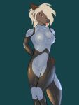  3:4 animal_humanoid anthro biped blep blonde_hair bodysuit breasts brown_body brown_fur camel_toe canid canine canis clothed clothing colored_sketch digital_drawing_(artwork) digital_media_(artwork) female front_view fur glistening glistening_clothing goo_transformation hair hand_on_hip hi_res humanoid ida keesthewolf looking_at_viewer mammal mammal_humanoid multicolored_body multicolored_fur nanosuit nipple_outline nipples portrait rubber simple_background sketch skinsuit solo standing teal_background three-quarter_portrait tight_clothing tongue tongue_out transformation wolf 