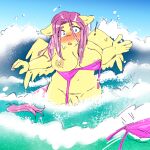  ! 1:1 2021 absurd_res anthro anthrofied bikini bikini_bottom bikini_top blush bottomless breasts clothed clothing crossgender currentlytr_ash embarrassed equid equine fluttershy_(mlp) friendship_is_magic front_view ftg_crossgender fti_crossgender genitals gynomorph hair hasbro hi_res intersex mammal my_little_pony one_breast_out partially_submerged pegasus penis pink_hair solo swimwear untied_bikini wardrobe_malfunction water wet wet_hair wings yellow_body 