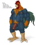  2021 4:5 anthro avian bird chicken dream_and_nightmare english_text feathers foreskin galliform gallus_(genus) genitals hi_res humanoid_genitalia humanoid_penis looking_at_viewer male multicolored_body muscular muscular_anthro muscular_male penis phasianid profanity red_eyes simple_background solo standing text tuft vein veiny_penis white_background 