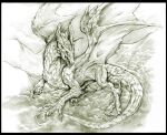  2013 ambiguous_gender chaos-draco claws dragon feral horn membrane_(anatomy) membranous_wings scales scalie solo spines traditional_media_(artwork) western_dragon wings 