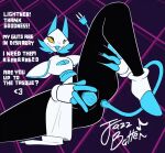  &lt;3 2021 animated anthro bent_leg deltarune dialogue emoticon english_text felid feline female genitals hand_on_leg hand_on_own_leg hand_on_own_thigh hand_on_thigh heart_after_text heart_emoticon holding_leg holding_raised_leg holding_thigh jazzbatter looking_at_viewer loop lying machine mammal on_back pussy raised_leg robot short_playtime signature smile solo spread_legs spread_pussy spreading tasque_manager text text_with_heart undertale_(series) video_games yellow_eyes 