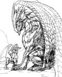  2009 ambiguous_gender chaos-draco claws dragon duo feral horn membrane_(anatomy) membranous_wings monochrome scales scalie sitting smile spines standing traditional_media_(artwork) western_dragon wings 