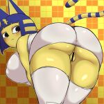  1:1 2021 animal_crossing ankha_(animal_crossing) anthro big_breasts blue_hair breasts censor_bar censored clothing domestic_cat felid feline felis female hair hi_res ineffective_censorship kaxiota legwear mammal nintendo nipple_outline solo video_games yellow_body 