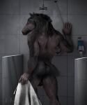  3d_(artwork) 5:6 anthro balls butt digital_media_(artwork) equid equine genitals hi_res horse iomar male mammal nude shower solo towel 