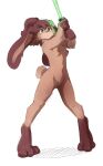  absurd_res anthro biped breasts brown_body brown_fur digital_media_(artwork) domestic_rabbit female fur genitals hi_res lagomorph lepi leporid lightsaber long_ears lop_(star_wars_visions) lop_rabbit mammal melee_weapon navel nipples nude oryctolagus peach_pussy pussy rabbit scut_tail short_tail small_breasts solo star_wars star_wars_visions sword the-minuscule-task weapon 