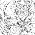  1:1 2012 ambiguous_gender chaos-draco claws dragon feral horn membrane_(anatomy) membranous_wings monochrome open_mouth scales scalie solo spines standing teeth tongue traditional_media_(artwork) western_dragon wings 