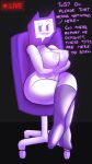  9:16 absurd_res areola big_breasts boots breasts clothing domestic_cat english_text felid feline felis female footwear for_a_head glitch_(jwecchi) hi_res humanoid jwecchi livestream logo mammal object_head purple_eyes sitting solo text thick_thighs twitch.tv 