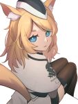  animal_humanoid arknights blonde_hair blue_eyes clothing female fluffy fluffy_tail fogg_(artist) fur hair headgear hi_res humanoid hypergryph inner_ear_fluff legwear looking_at_viewer looking_back mammal mammal_humanoid open_mouth sitting solo studio_montagne thigh_highs tuft video_games whislash_(arknights) white_body white_fur 