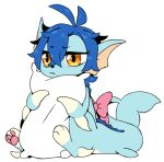  3_toes alpha_channel amber_eyes blue_body blue_hair bow_ribbon dorsal_fin eeveelution feet female feral fin grumpy hair nintendo pawpads paws pillow pillow_hug pok&eacute;mon pok&eacute;mon_(species) ruka_vaporeon simple_background sitting solo thick_tail toes transparent_background unknown_artist vaporeon video_games 