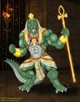  2005 ankh anthro bottomwear bulge clothing crocodile crocodilian crocodylid deity egyptian egyptian_mythology genital_outline genitals kaa_(artist) kaa_bakensobek loincloth male middle_eastern_mythology mythology penis penis_outline reptile scalie solo 