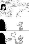  2:3 ambiguous_gender anthro avian berdly clothed clothing comic deltarune dialogue english_text female group halberd hi_res human humor kris_(deltarune) lizard male mammal melee_weapon monochrome polearm reptile scalie susie_(deltarune) text the_weaver undertale_(series) video_games weapon 