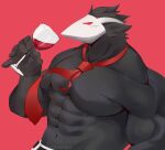  2021 5_fingers abs avian biceps black_body clothed clothing container cup deltarune digital_media_(artwork) dnsharf drinking_glass fingers glass glass_container glass_cup male mask muscular muscular_male necktie pecs red_background red_eyes simple_background solo swatchling topless triceps undertale_(series) video_games wine_glass 