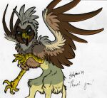  avian beak bird_feet brown_body feathered_wings feathers female feral fur gryphon gyrotech hi_res mythological_avian mythology serilde solo spread_wings talons wings yellow_body zelaphas 