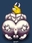  2018 3:4 anthro anus asgore_dreemurr back_muscles backsack balls beard bedroom_eyes big_butt blonde_hair blue_background bodily_fluids boss_monster bovid bubble_butt butt butt_focus caprine clothing disembodied_hand duo facial_hair feet fur genitals gloves hair handwear hi_res horn imminent_sex looking_back male mammal mature_male muscular muscular_male narrowed_eyes overweight overweight_male perineum pink_anus rear_view seductive shadow signature simple_background solo_focus spread_butt spreading sweat titscmyk tongue tongue_out undertale undertale_(series) video_games white_body white_fur 