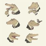  1:1 anthro avian biped bird bow_tie brush clothing crocodile crocodilian crocodylid duo fangs male multiple_images open_mouth reptile rt0no scalie simple_background solo suit white_background 