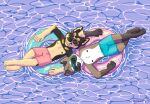  anthro canid canine clothed clothing duo eyewear inflatable male male/male mammal nicksfurry nipples pattern_background pool_float procyonid raccoon relaxing shirtless simple_background sunglasses swimming_trunks swimwear water 
