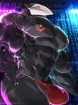  abs avian bastroceive biceps black_body bulge clothed clothing darkner deltarune hi_res male mask mostly_nude muscular muscular_male nipples pecs red_eyes solo swatchling undertale_(series) underwear vein video_games 