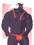 abs avian biceps black_body blush bulge clothing deltarune hi_res loose_tie male mask mostly_nude muscular muscular_male nipples pecs red_eyes silentwolfr3 simple_background solo swatchling triceps undertale_(series) underwear video_games 