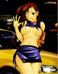  blush breasts brown_hair car highres honda_naoki long_hair motor_vehicle skirt tongue vehicle wink 