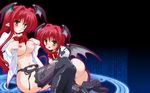  2girls ass bat_wings breasts clone female koakuma lingerie multiple_girls open_clothes open_shirt pointy_ears red_hair shirt the_embodiment_of_scarlet_devil thighhighs touhou underwear wings yellow_eyes 