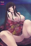  bottomless breasts breasts_out breasts_outside cum highres honda_naoki japanese_clothes kimono large_breasts naoki_honda spread_legs uncensored 