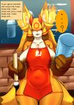  anthro apron bodily_fluids breasts clothing english_text ero-bee female hi_res i_mean_breast_milk lactating lasso meme solo text 