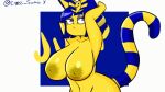  16:9 animal_crossing animated ankha_(animal_crossing) anthro big_breasts bouncing_breasts breasts cross_samax domestic_cat english_text felid feline felis female frown hand_behind_head huge_breasts looking_at_viewer loop mammal nintendo nude short_playtime solo text video_games widescreen 