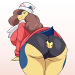  1:1 anthro big_breasts big_butt blue_eyes breasts brown_hair butt clothing cosplay dawn_(pok&eacute;mon) female hair hi_res lonbluewolf looking_at_viewer nintendo pok&eacute;mon pok&eacute;mon_(species) sarah_(aj_the_flygon) solo typhlosion underwear video_games 