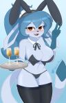  2021 9:14 absurd_res anthro anthrofied awintermoose big_breasts blue_body blue_fur blue_hair blue_tail bottomwear bow_ribbon breasts bunny_costume clothing costume curvy_figure digital_media_(artwork) drooping_ears eeveelution fake_ears fake_rabbit_ears female fishnet fur glaceon gradient_background hair hi_res legwear long_ears long_hair nintendo open_mouth pattern_clothing platter playboy_bunny pok&eacute;mon pok&eacute;mon_(species) pok&eacute;morph ponytail seductive simple_background smile snowcone_(awintermoose) solo stockings thick_thighs video_games voluptuous waiter 