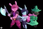  &lt;3 anthro arthur_(series) axe belt blush bzeh canid canine canis clothing crossover deltarune domestic_dog eyewear female fern_walters glasses group jacket kris_(deltarune) ladonna_compson lagomorph leporid long_sleeves mammal melee_weapon molly_macdonald pose rabbit ralsei scarf susie_(deltarune) sweater sword topwear undertale_(series) video_games weapon 