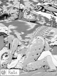  absurd_res all_fours alligator alligatorid anthro big_breasts biped bodily_fluids breasts comic crocodilian digital_media_(artwork) dripping duo english_text female female_on_top genital_fluids halftone hi_res huge_breasts human human_on_anthro interspecies male male/female mammal monochrome on_top predator/prey pussy_juice pussy_juice_drip realius reptile scalie splash text thick_thighs traditional_media_(artwork) water wet 