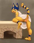  4_toes absurd_res animal_crossing ankha_(animal_crossing) anthro anus artist_name barefoot butt claws clothed clothing digital_media_(artwork) digital_painting_(artwork) domestic_cat egyptian feet felid feline felis female genitals hi_res looking_back mammal nintendo no_underwear one_eye_closed presenting presenting_hindquarters pussy qunke raised_leg soles solo toe_claws toe_curl toes tongue tongue_out uraeus video_games wink 